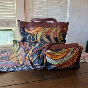 Salvatore Ferragamo Botanical Coated Canvas 3 Piece Tote, Pouch and Pochette